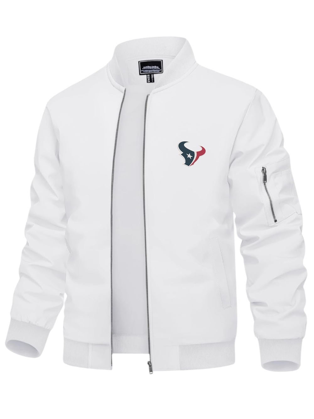 Men’s Texans Embroidered Light weight Bomber Jacket White